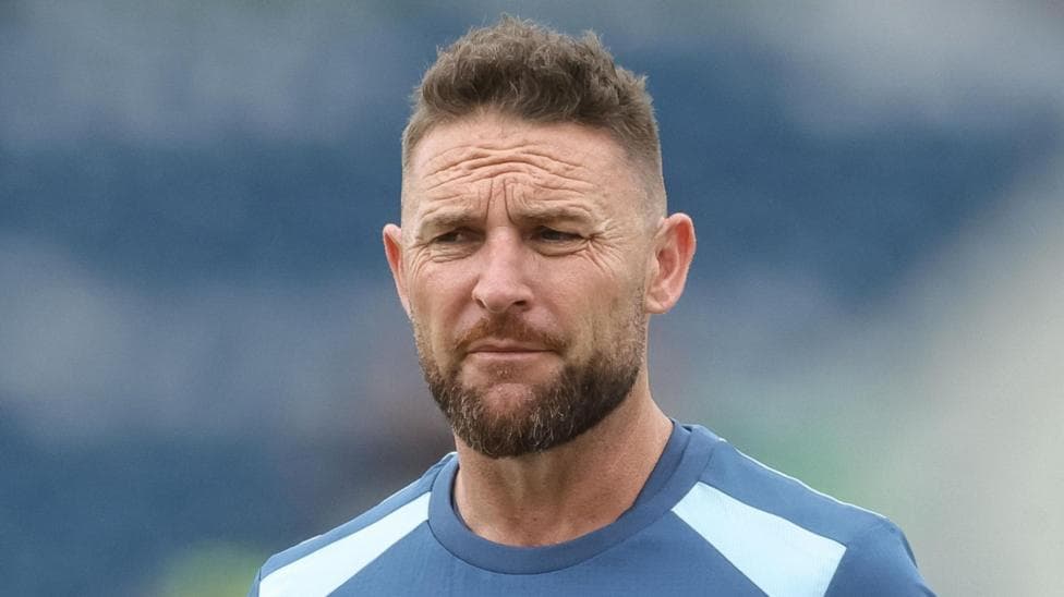 Brendon McCullum looks on during an England training session