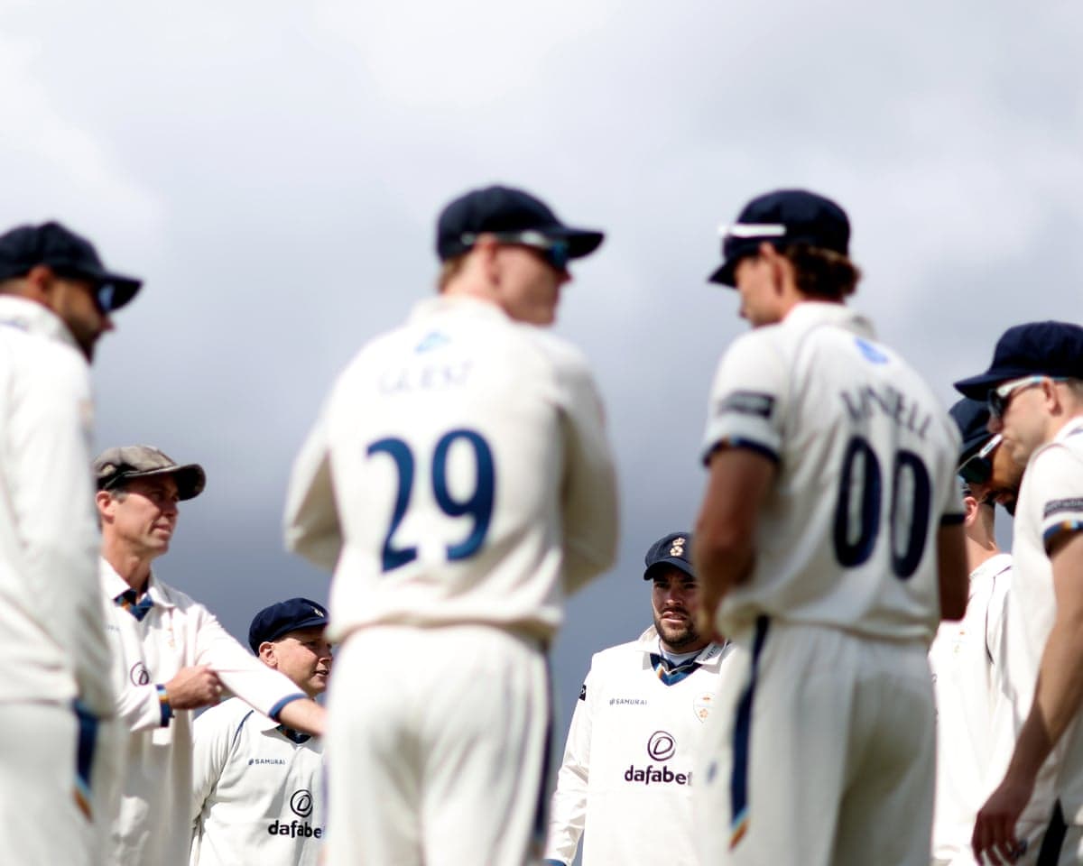 Looking inside a Derbyshire team huddle during their game against Durham