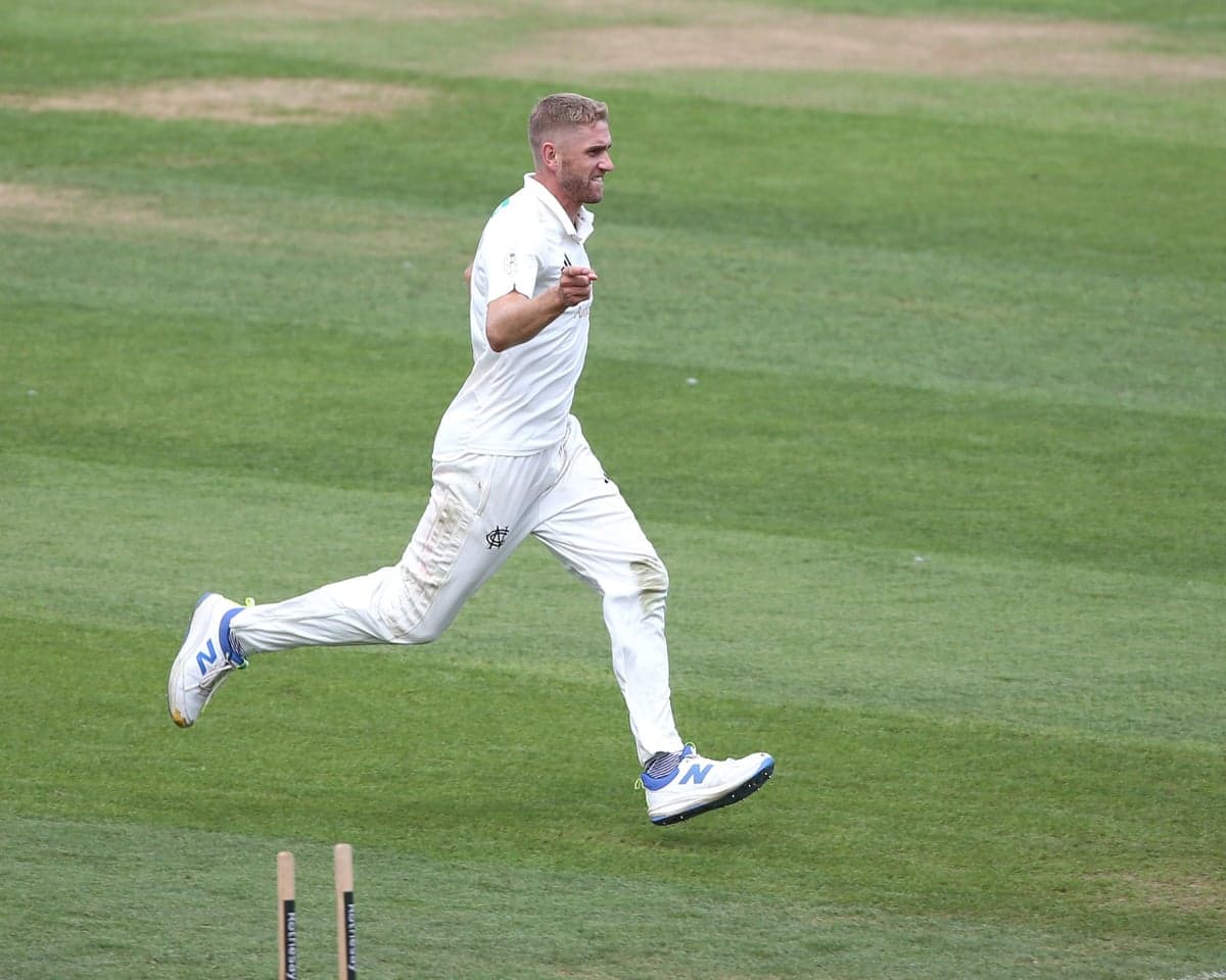 Olly Stone playing for Nottinghamshire against Surrey at the Oval.