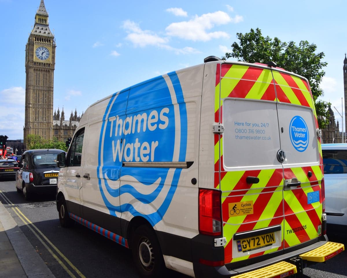 A Thames Water van passes through Parliament Square