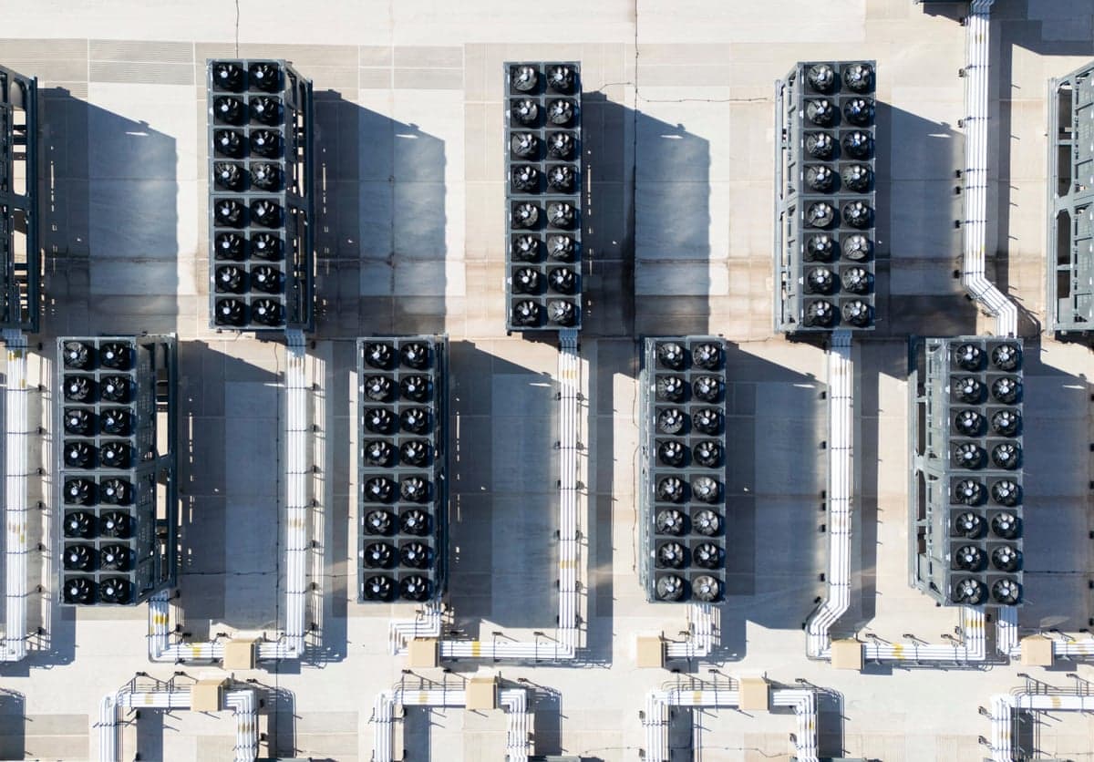 aerial view of cooling vents on a data center