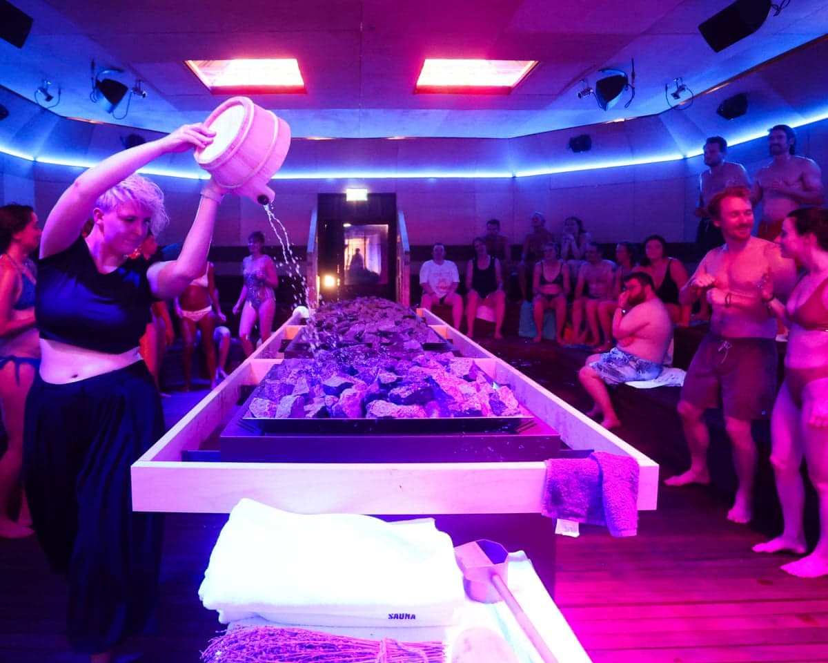 People inside the Sauna theatre
