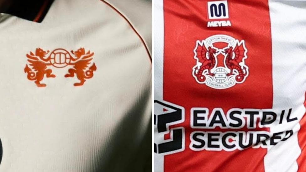Left: The Wrexham third-kit crest and on the right, Leyton Orient's