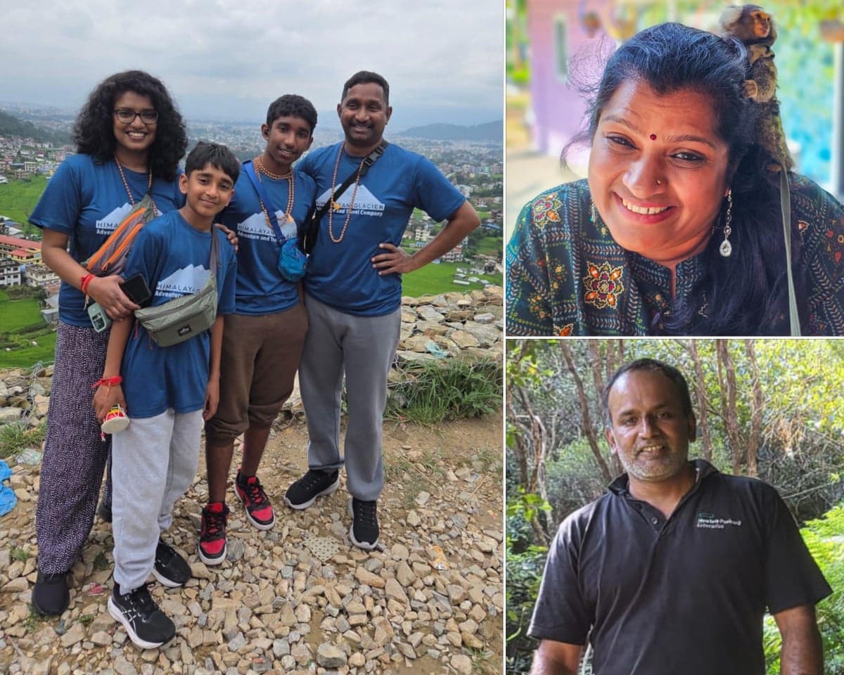 Missing Australian-Nepalis (from left-right) Shylaja Muralitharan, Aarush Muralitharan, Ashwin Muralitharan and Chandrasekaran Muralitharan. Chitra Venkatraman, top right, Venkatraman Balakrishnan, boittom right.