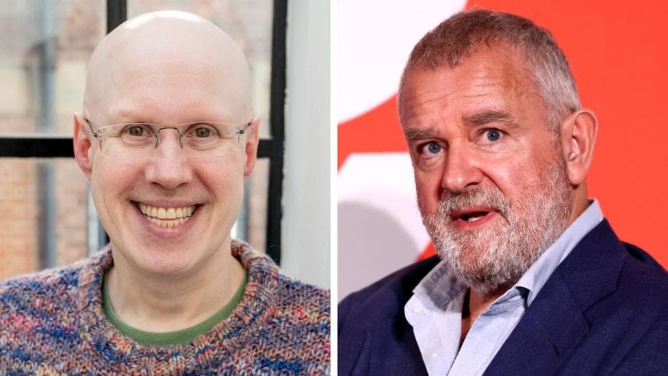 A composite image of Matt Lucas and Hugh Bonneville