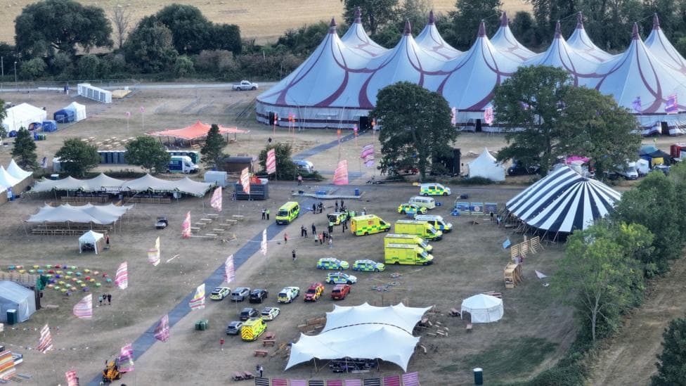 An ariel view of a festival.