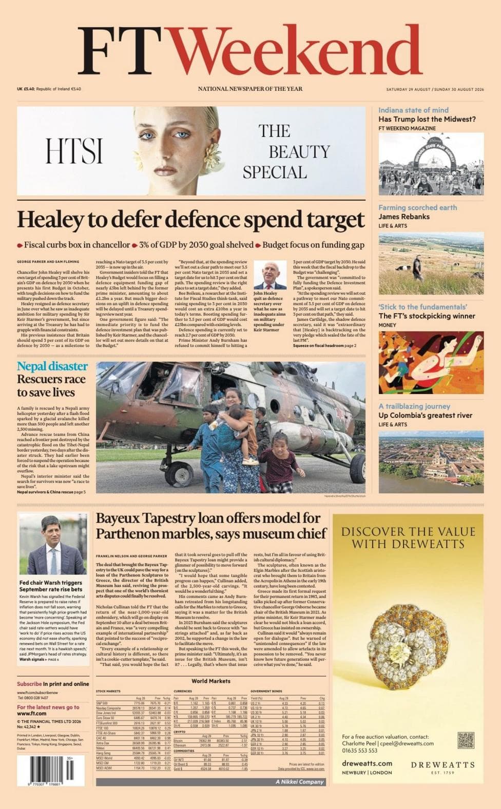 The headline on the front page of the Financial Times reads: 'Healy to defer defence spend target.'