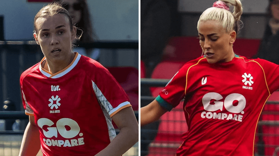 Daisy Ackerman and Ellie Mai-Sanford in action for Gwalia United