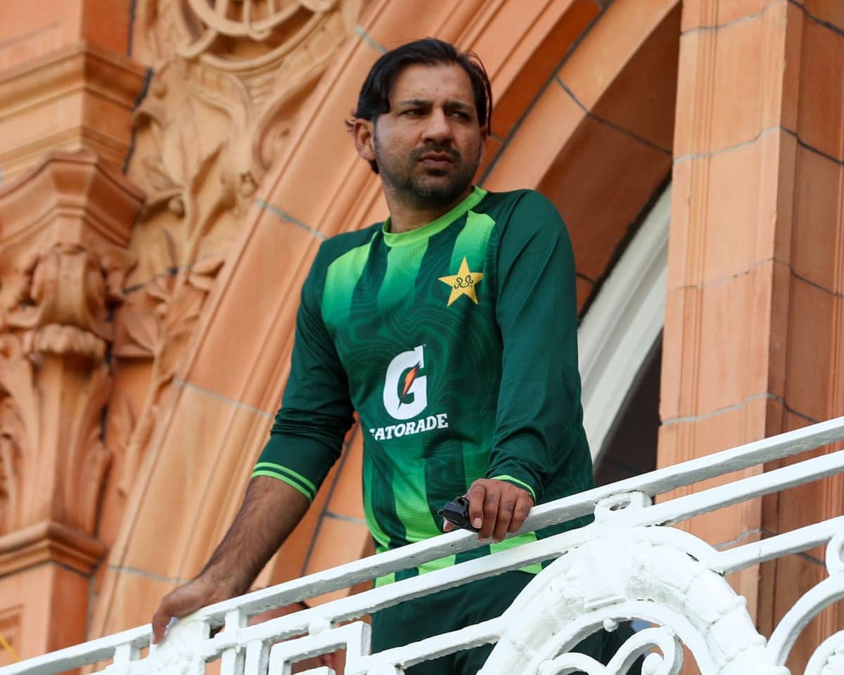 Sarfaraz Ahmed watches the second Test at Lord's