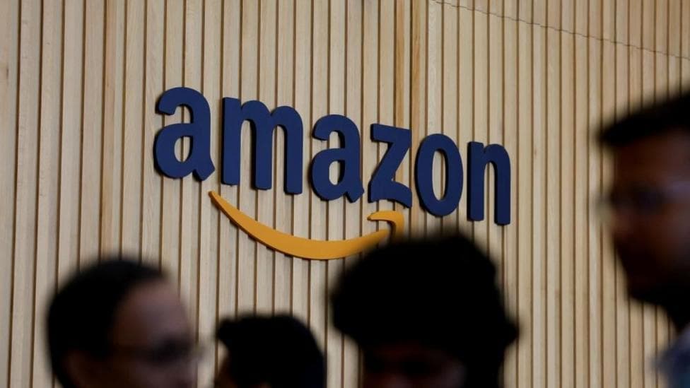 The Amazon logo is seen at one of its offices