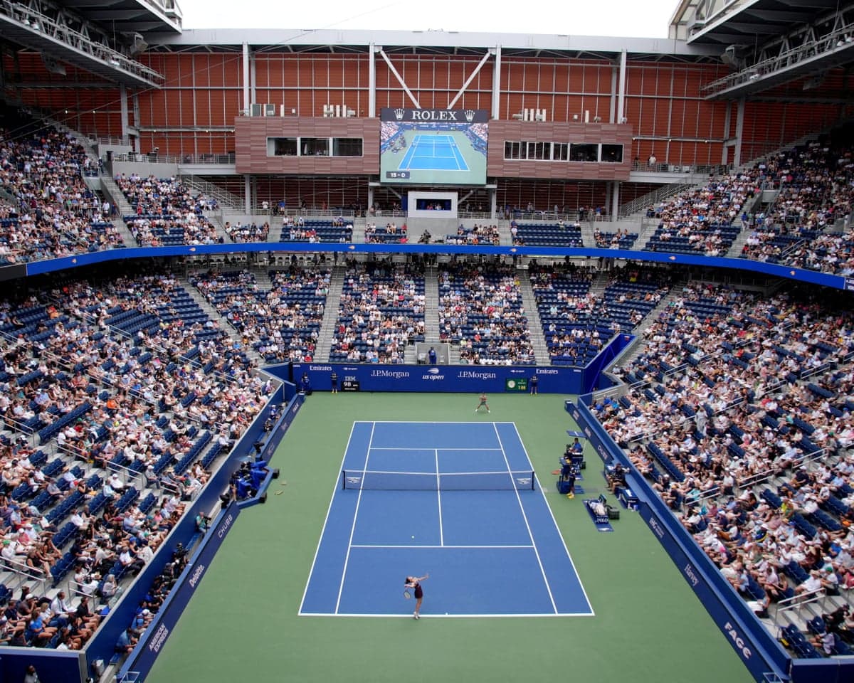 General view during the first round match between Slovenia's Veronika Erjavec and Italy's Jasmine Paolini