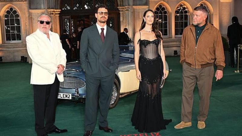LONDON, ENGLAND - SEPTEMBER 02: (L to R) Ray Winstone, Theo James, Kaya Scodelario and Guy Ritchie attend the World Premiere of "The Gentlemen" Season Two at Guildhall on September 2, 2026 in London, England. (Photo by Dave Benett/WireImage)