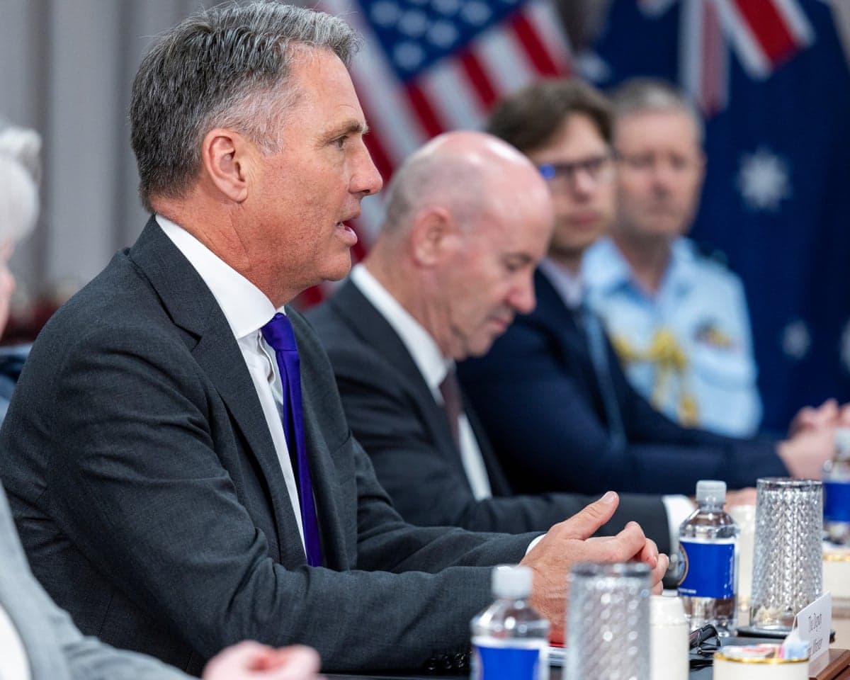 Defence minister Richard Marles delivers remarks during a meeting with US Secretary of Defense Pete Hegseth at the Pentagon