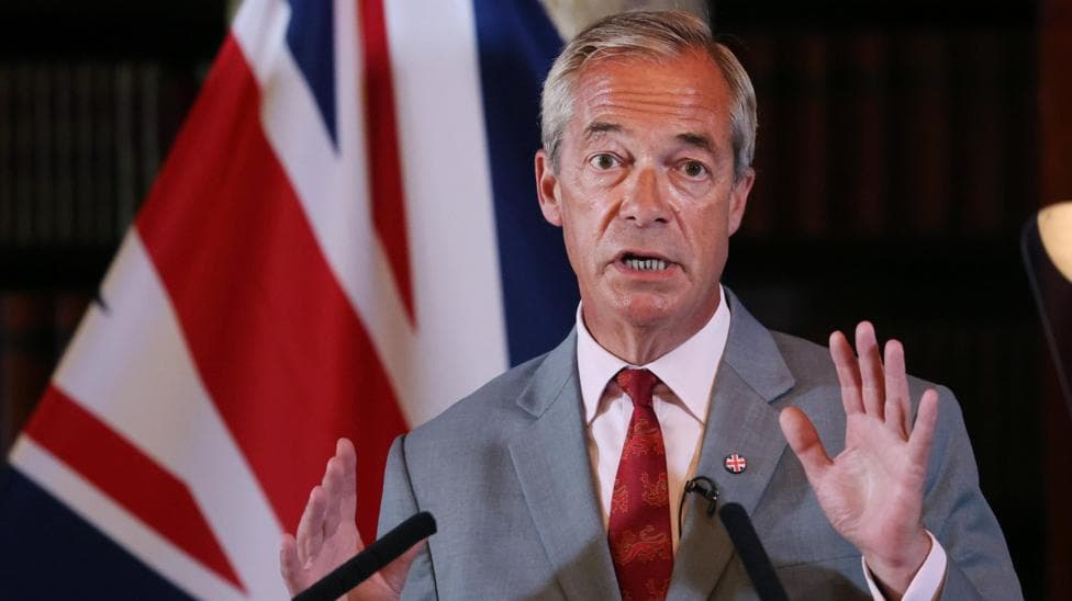 Reform UK leader Nigel Farage speaks during a press conference in London.