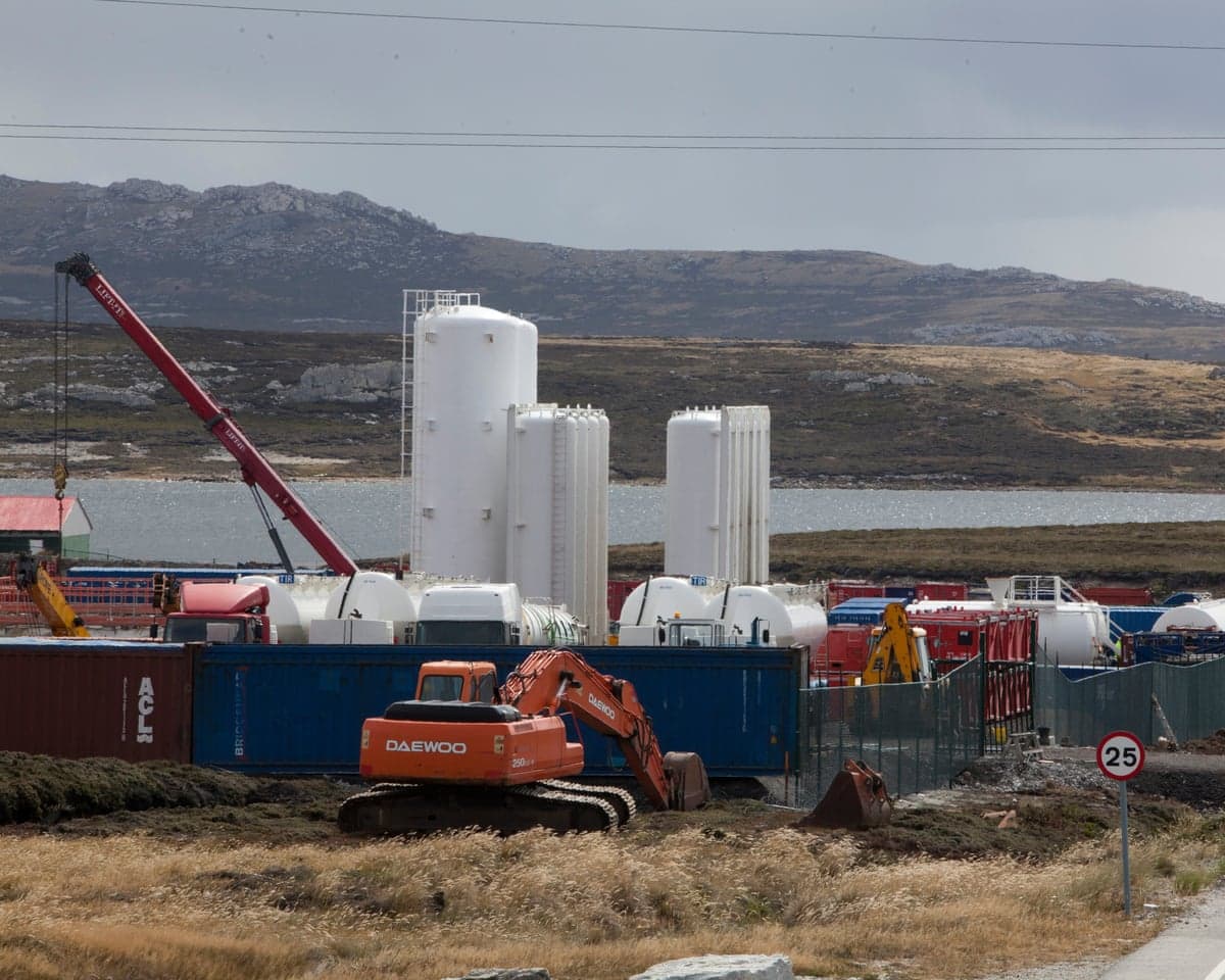 An oil company equipment yard at the Falkland Islands