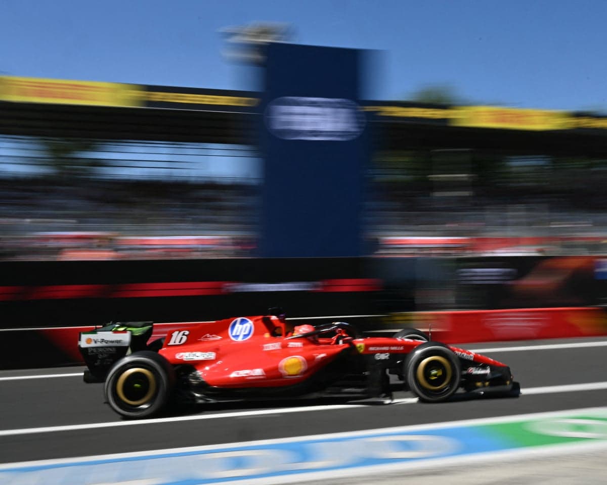 Ferrari’s Charles Leclerc in a practice session at Monza