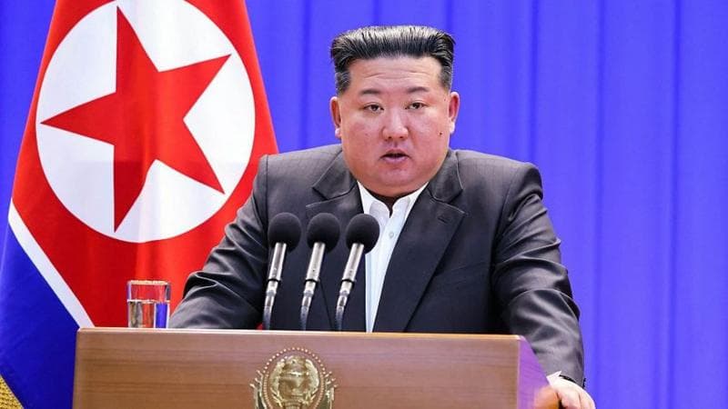 This picture taken on February 2, 2026 and released by North Korea's official Korean Central News Agency (KCNA) via KNS on February 3, 2026 shows North Korean leader Kim Jong Un delivering a speech