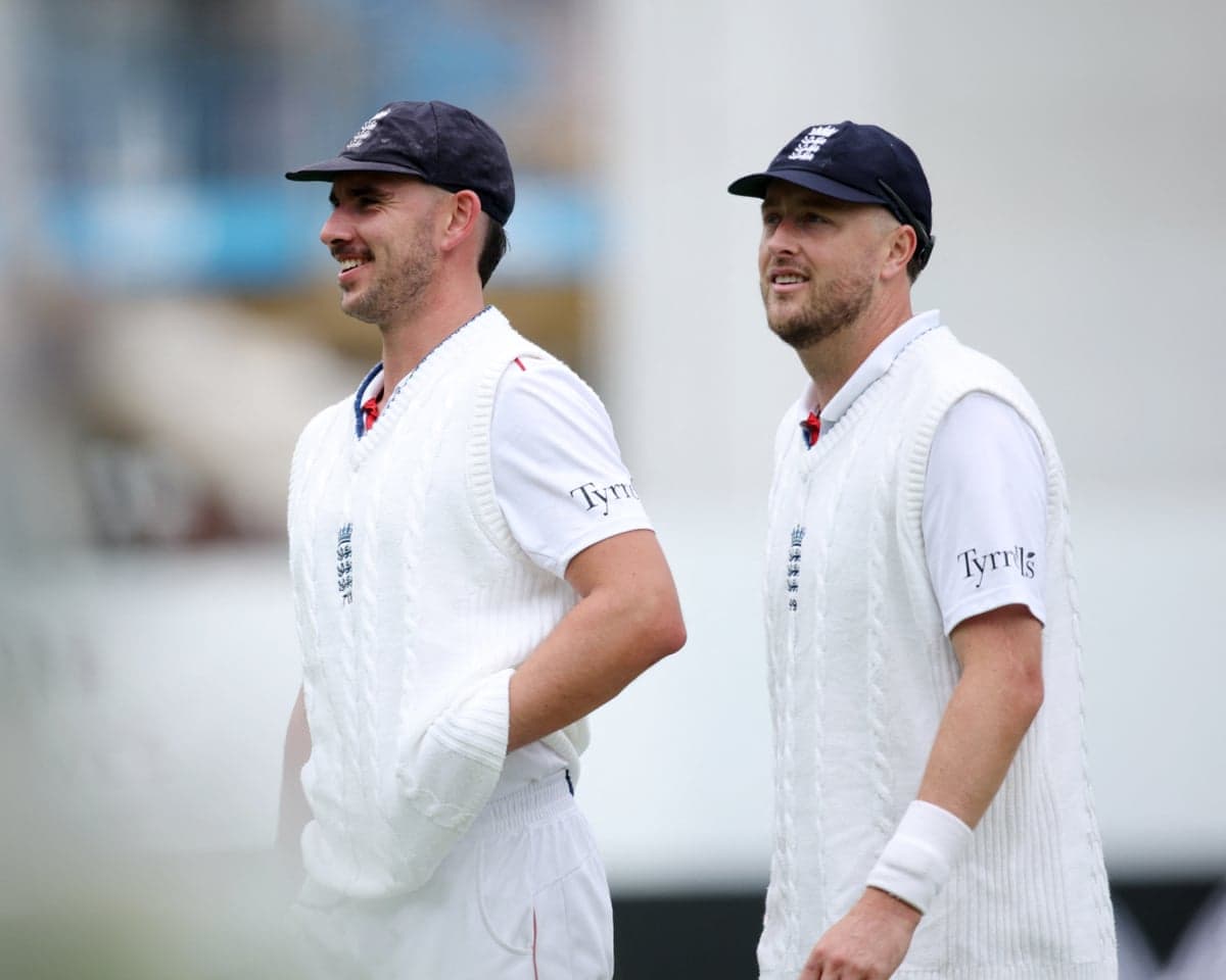 The England fast bowlers Josh Tongue and Ollie Robinson walk off together after helping their team bowl Pakistan out for 133 on the first day of the third Test at Edgbaston.