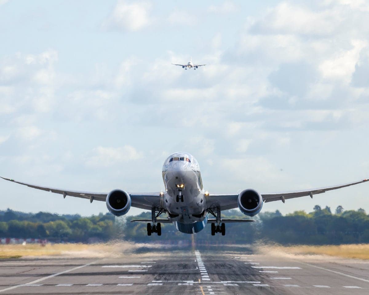 A plane takes off from Gatwick Airport on 9 September.
