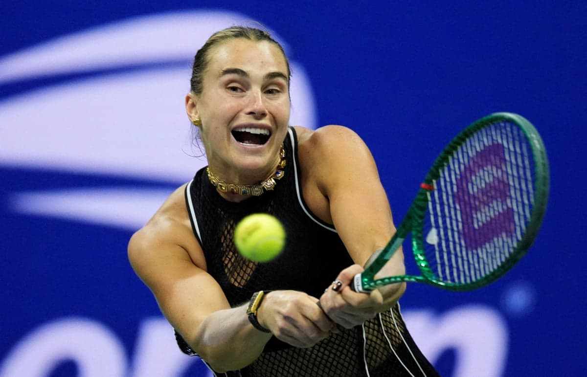 Aryna Sabalenka in action during her US Open semi-final against Jessica Pegula on Thursday night at Arthur Ashe Stadium.