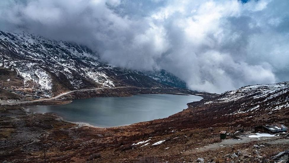 Kupup Lake, also known as Bitan Cho or Elephant Lake, is a high-altitude glacial lake near Jelep La Pass in East Sikkim, India, on April 17, 2026. The lake, situated at approximately 13,066 feet, is part of the Old Silk Route loop near the India-China border and is often frozen from winter through mid-May. I