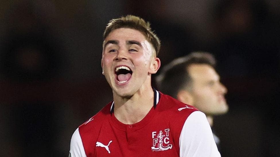 Harrison Neal of Fleetwood Town celebrates