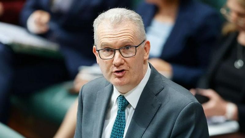 A middle aged man with white hair and glasses, wearing a suit, talks in parliament