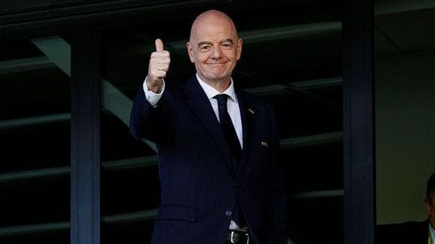 FIFA President Gianni Infantino gives at thumbs up at the FIFA U-20 Women's World Cup match between Poland and Argentina