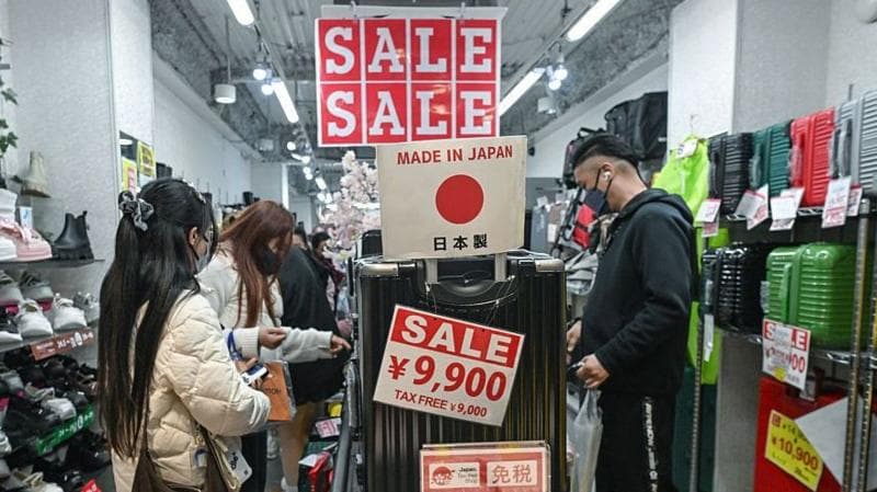 The interior of a retail store known for its dense 'jungle-like' displays and competitive pricing on items like luggage and shoes, seen in central Osaka, Japan, on 1 April, 2026.