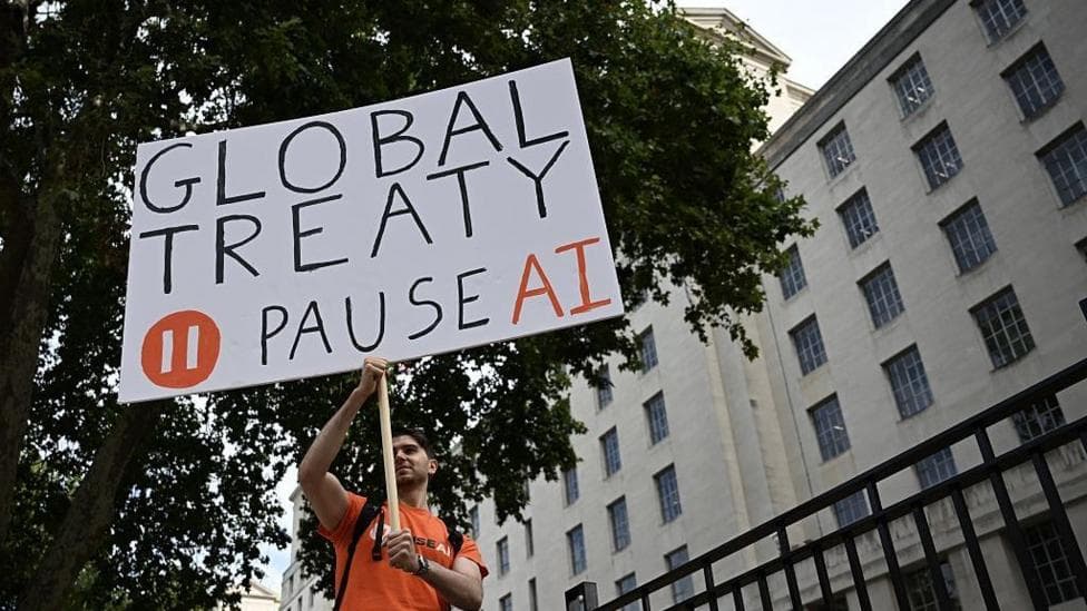 PauseAI activists stage emergency protest outside Downing Street in London