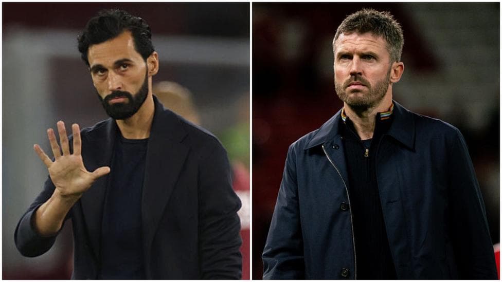 A collage of two images of Fulham coach Alvaro Arbeloa and Manchester United boss Michael Carrick