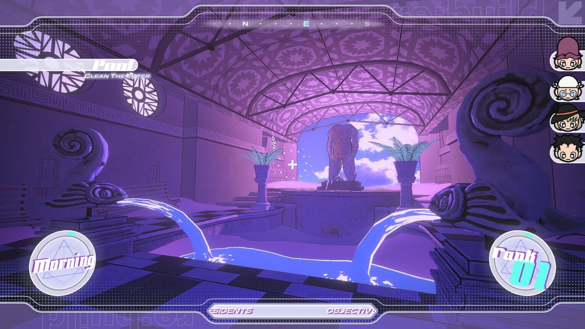 Screengrab of an animated scene showing a purple tunnel
