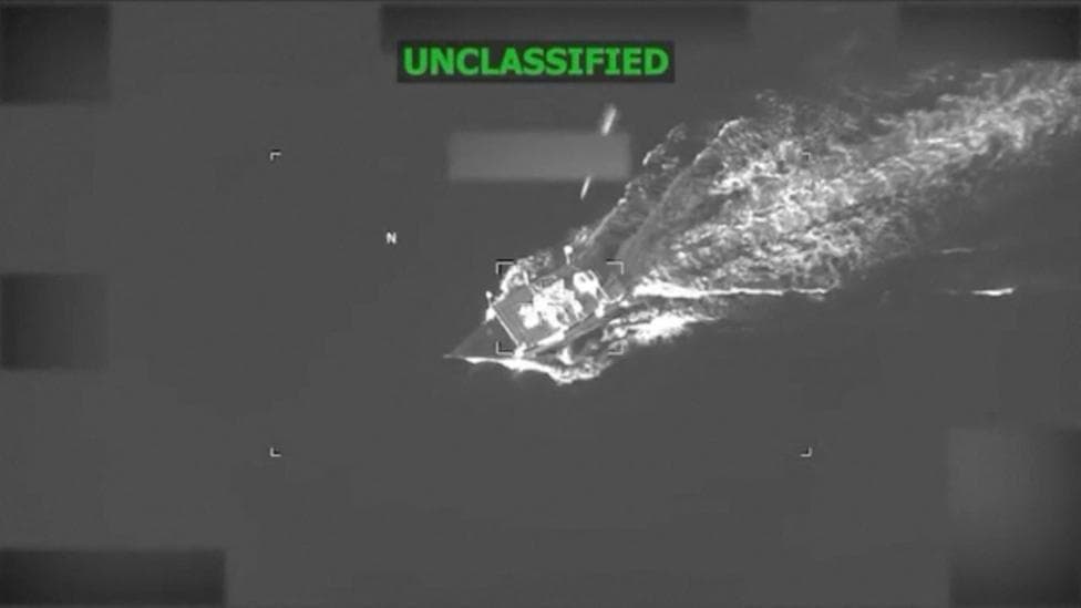 Image supplied by US Southcom on 19 September showing projectile approaching vessel alleged to be involved in drug-trafficking