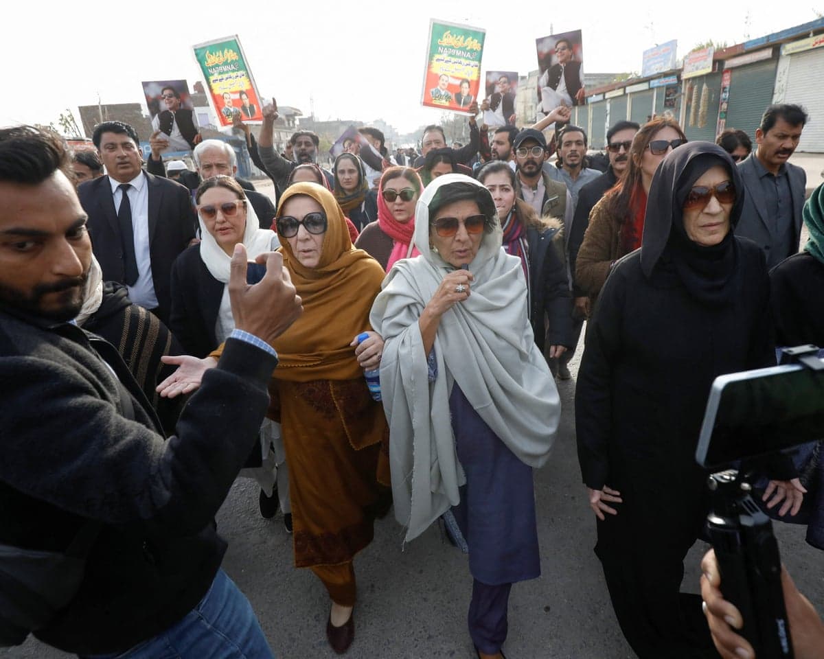 Khan’s sisters Aleema, Uzma Khanum and Noreen among supporters of the former Pakistan PM in Rawalpindi last December.