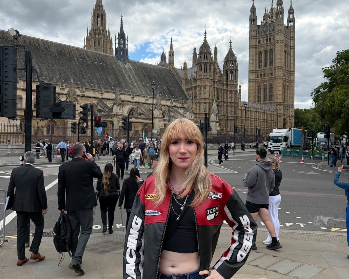 Amelia at the mass lobby for trans rights at parliament in September 2026
