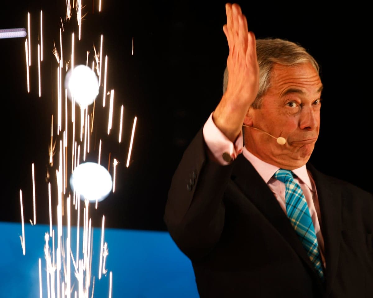 Nigel Farage at a Reform rally (Photo by Murdo MacLeod)