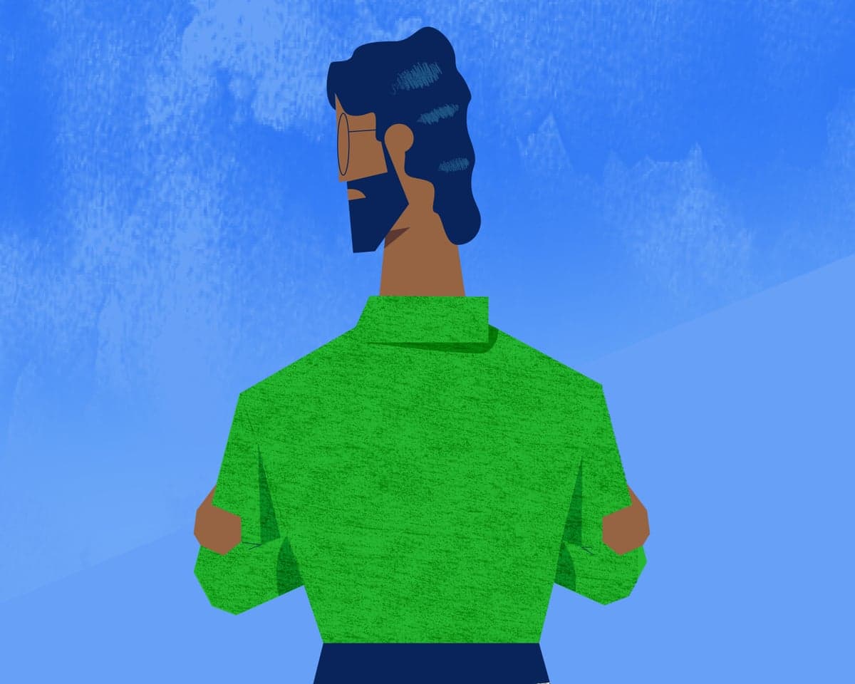 An illustration of a man facing away with his arms crossed