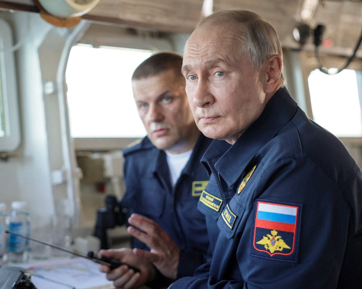 Russia's president Vladimir Putin oversees naval drills