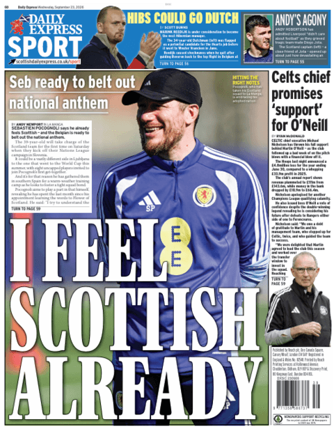 The back page of the Scottish Daily Express on 230926