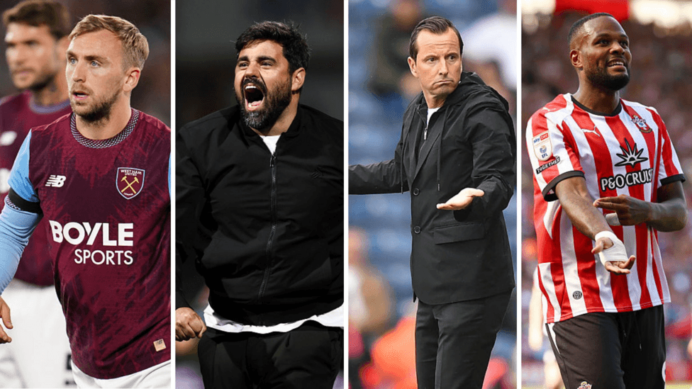 Split image of West Ham's Jarrod Bowen, Swansea coach Vitor Matos, QPR coach Julien Stephan and Southampton striker Cyle Larin