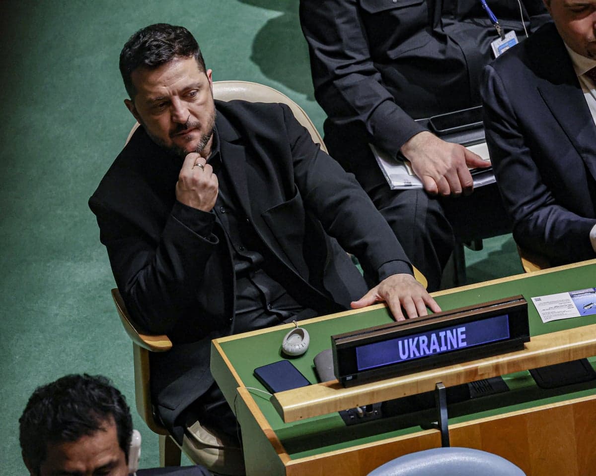 Ukrainian president Volodymyr Zelenskyy listens to Donald Trump’s speech at UNGA81.