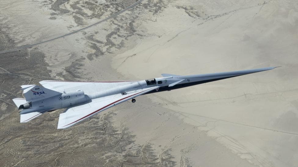 The X-59 aircraft has a very long pointed nose - at least half the length of the entire plane reaches beyond the cockpit
