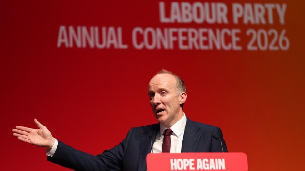 Michael Marra standing at a lectern on stage at the 2026 Labour conference.