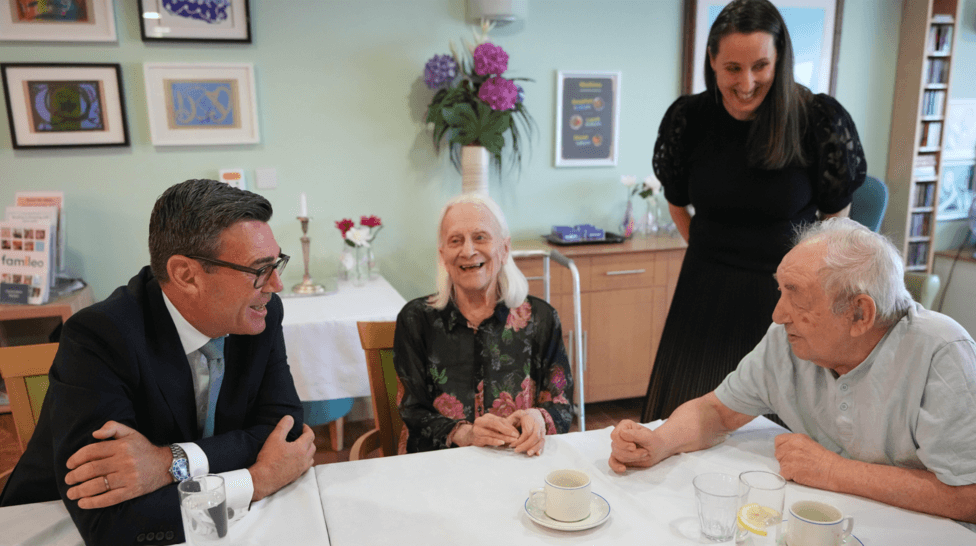 Andy Burnham meets residents and staff in a care home in north London