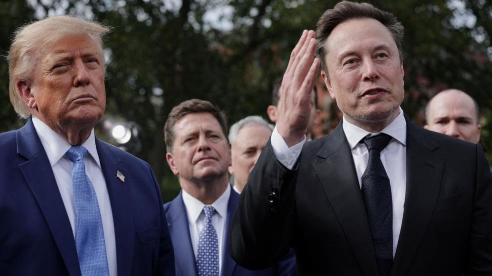 US President Donald Trump and SpacexAI Founder and CEO Elon Musk speak to the media at the White House driveway following a luncheon for tech leaders in the East Room, in Washington, DC, US, 29 September 29, 2026.