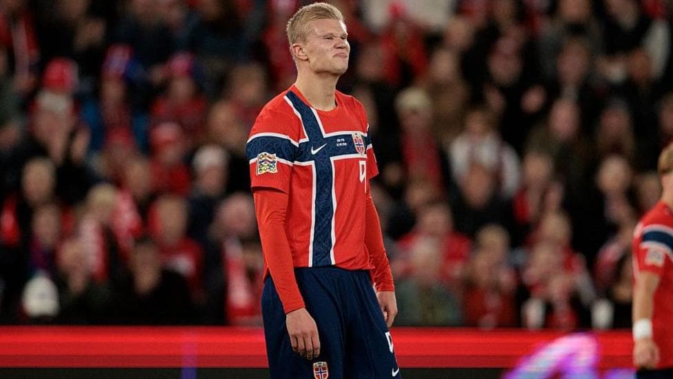 Erling Haaland in a Norway kit