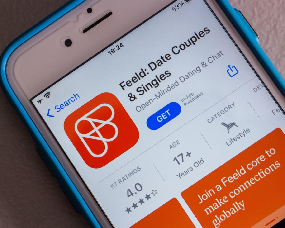 Feeld, a location-based online dating app, in App Store on an iPhone.