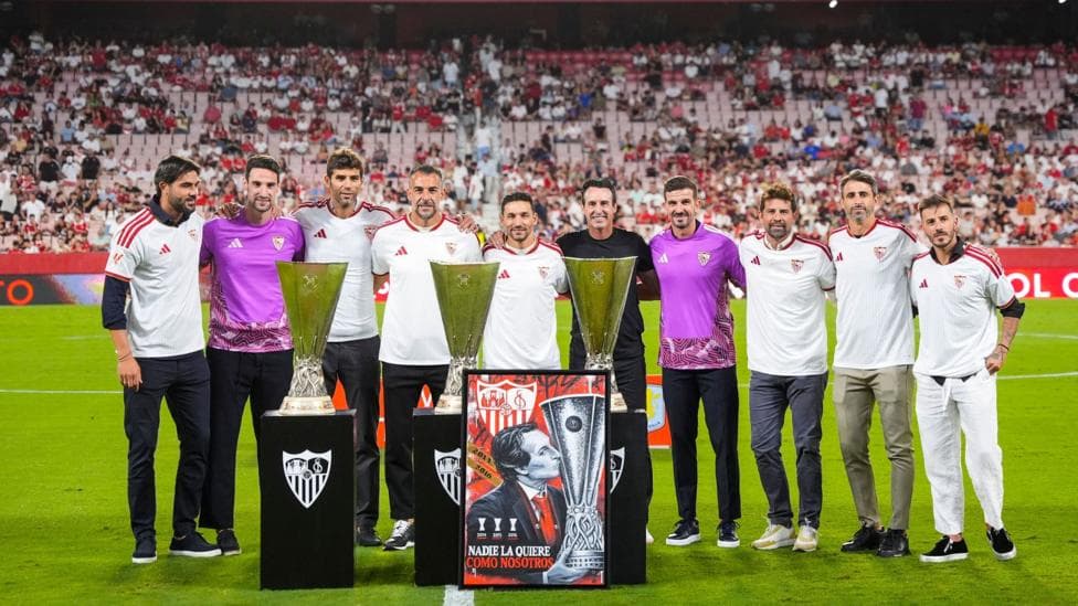 Unai Emery with his trophies won at Sevilla