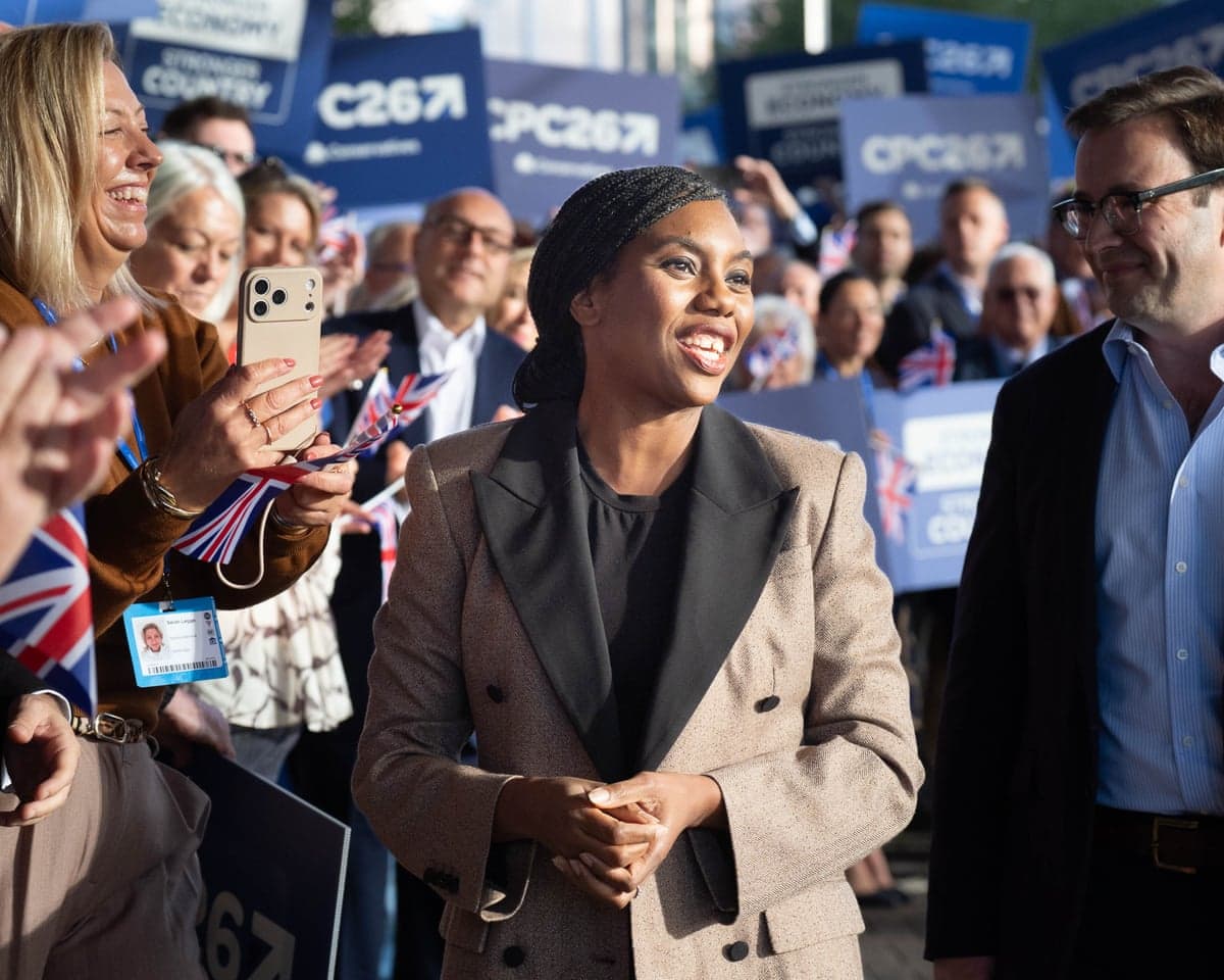 Conservative party leader Kemi Badenoch, with her husband Hamish, arriving at the party’s conference in Birmingham on Saturday ahead of it kicking off today.