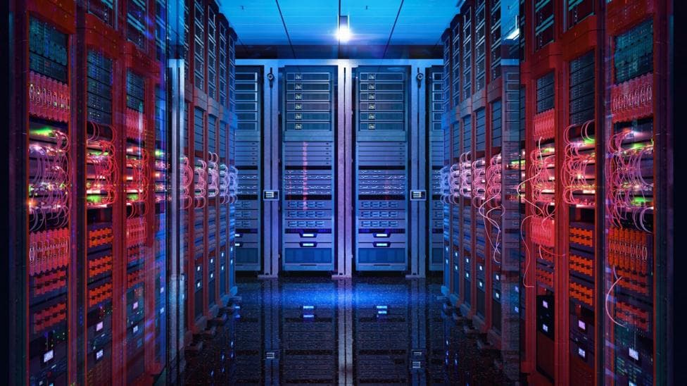 A general view of data center server racks.